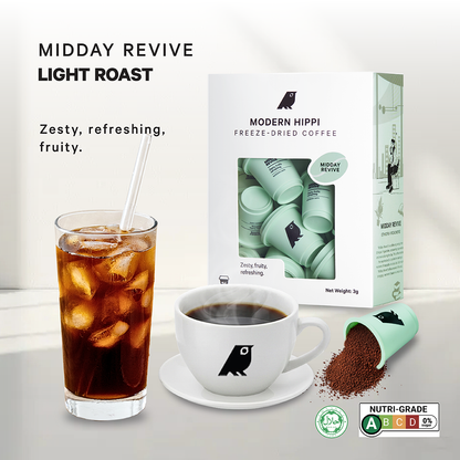 Midday Revive Light Roast (24 Pods) | Freeze-Dried Coffee | Premium Instant Coffee | Hot Or Cold | Specialty Arabica Beans