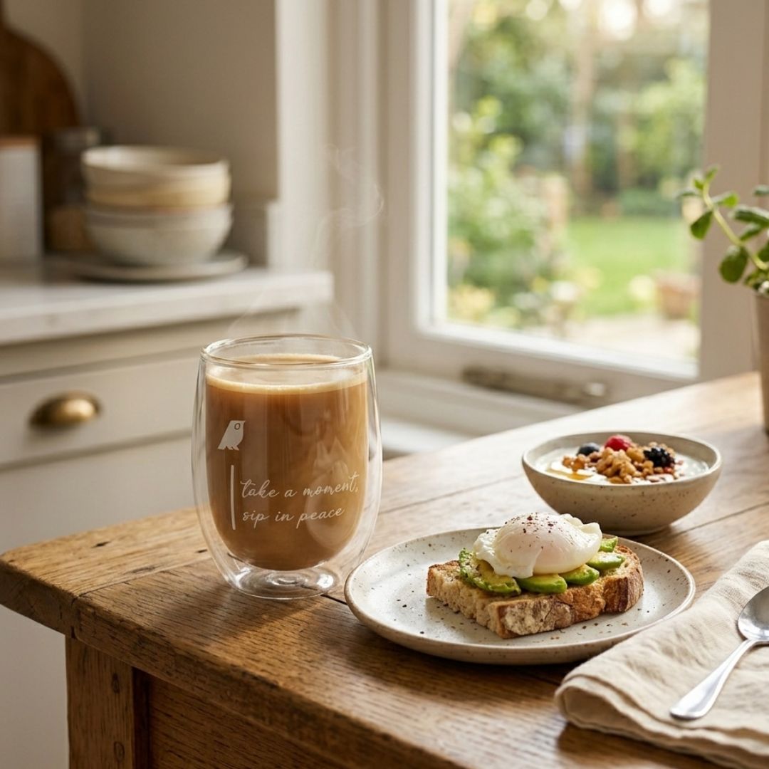 Modern Hippi Double Wall Glass Coffee Cup, 250 ml