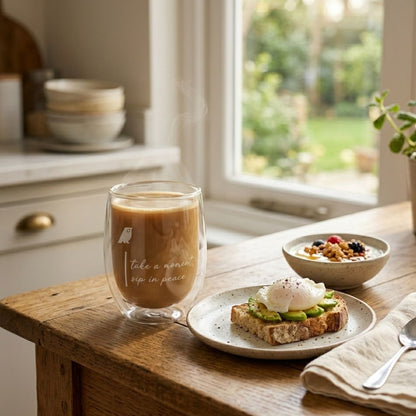Modern Hippi Double Wall Glass Coffee Cup, 250 ml