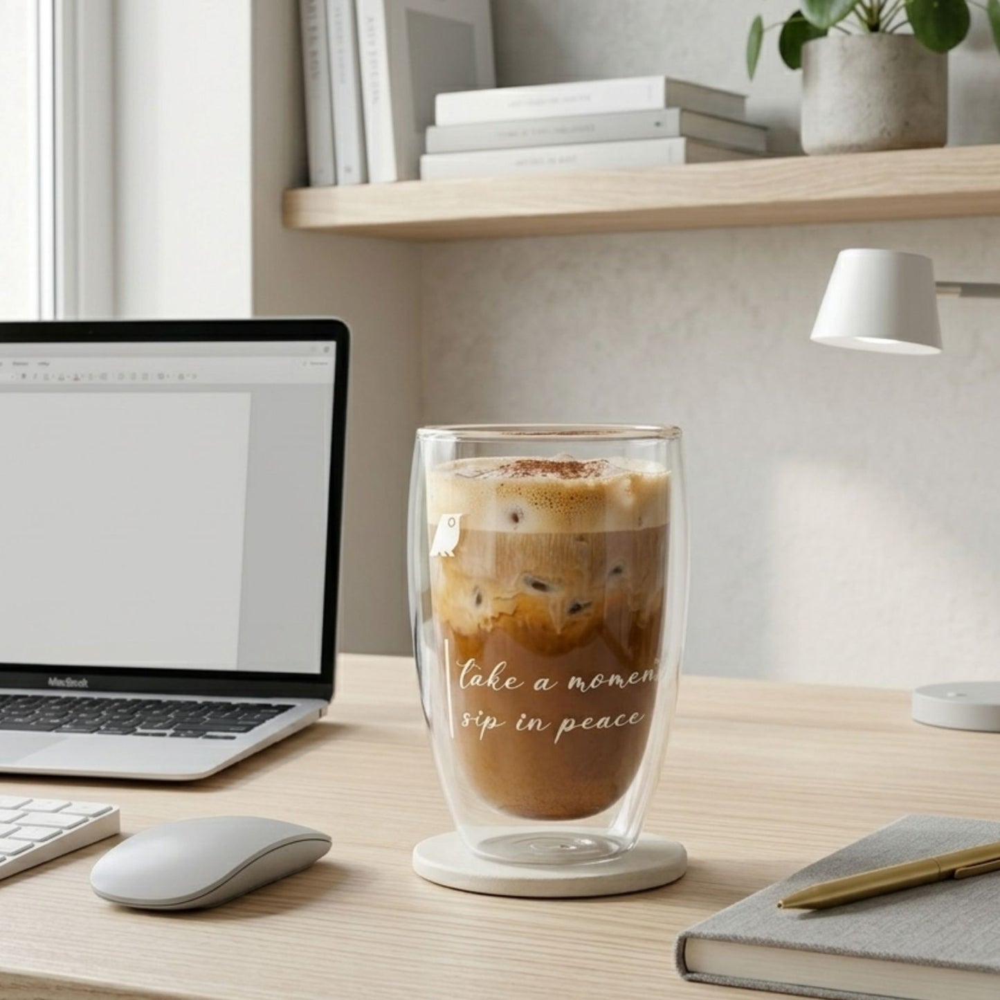 Modern Hippi Double Wall Glass Coffee Cup, 370 ml