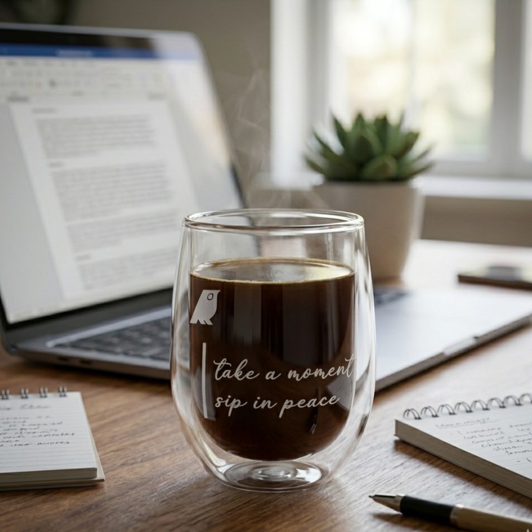 Modern Hippi Double Wall Glass Coffee Cup, 250 ml
