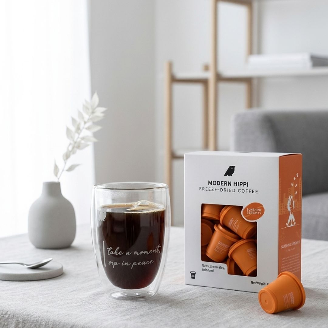 Modern Hippi Double Wall Glass Coffee Cup, 370 ml