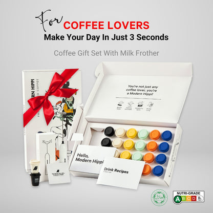 For Coffee Lovers | Hippi Coffee Gift Set | 24 Mixed Coffee Pods x Milk Frother | Premium Instant Coffee
