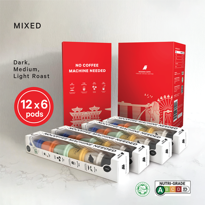 Hippi Coffee Gift Box in Red Sleeve | 12 Starter Packs x 6 Coffee Pods | Premium Instant Coffee | Hot Or Cold