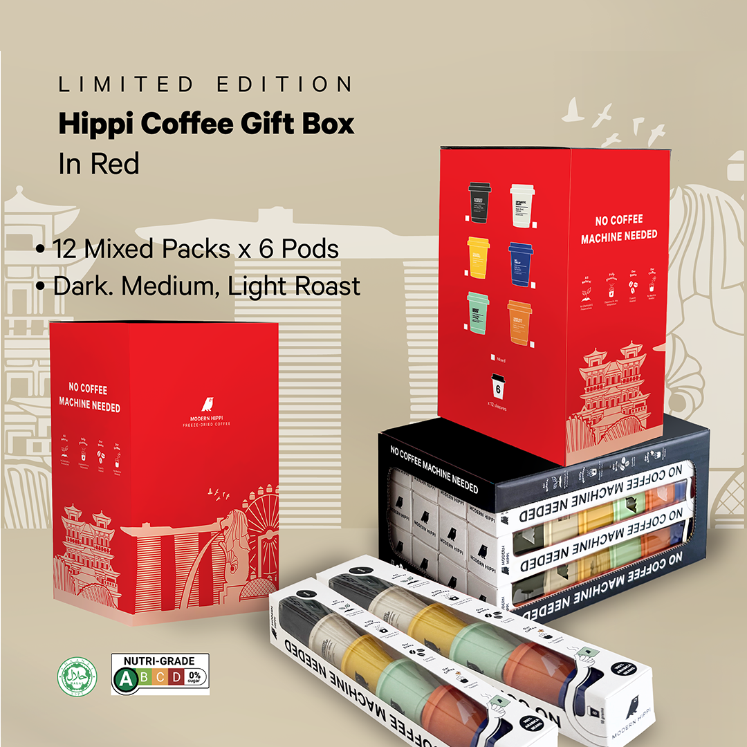 Hippi Coffee Gift Box in Red Sleeve | 12 Starter Packs x 6 Coffee Pods | Premium Instant Coffee | Hot Or Cold