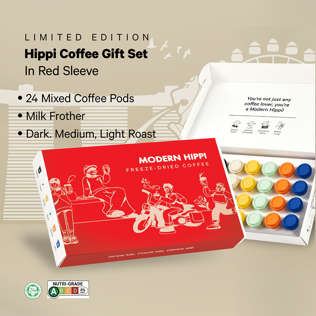 Hippi Coffee Gift Set in Red Sleeve | 24 Mixed Coffee Pods x Milk Frother | Premium Instant Coffee | Hot Or Cold