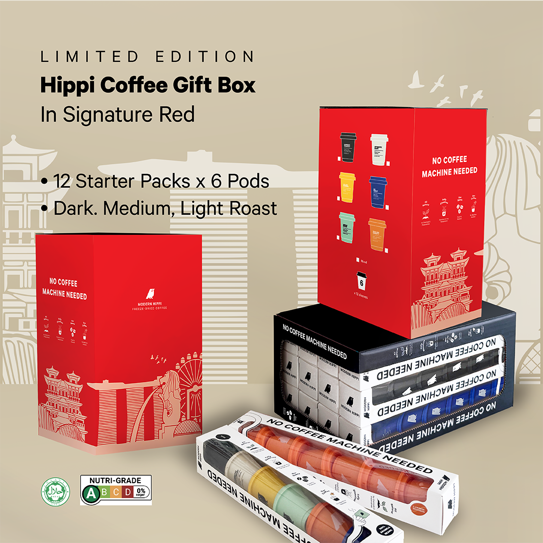 Hippi Coffee Gift Box in Red Sleeve | 12 Starter Packs x 6 Coffee Pods | Premium Instant Coffee | Hot Or Cold