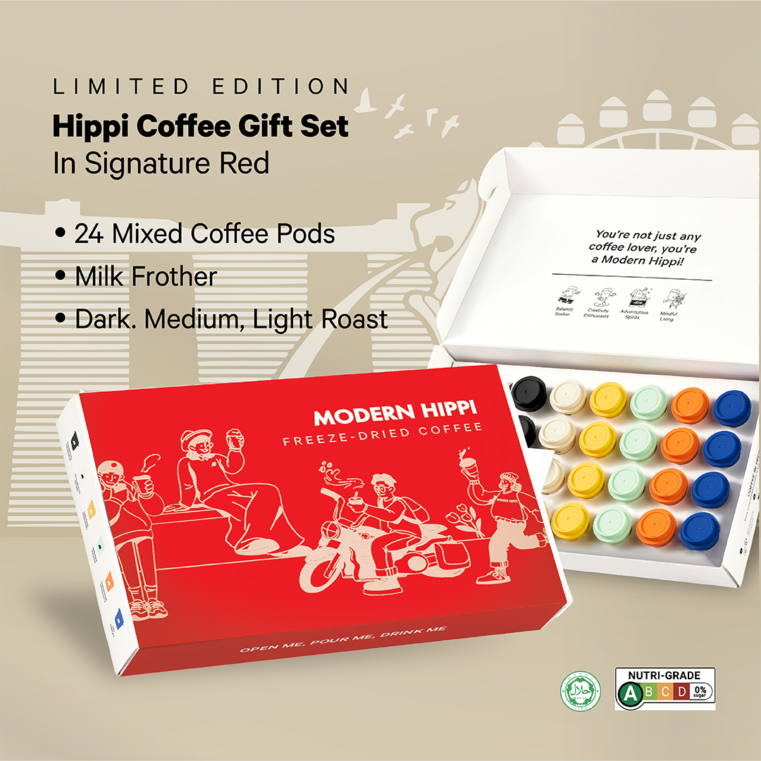 Hippi Coffee Gift Set in Red Sleeve | 24 Mixed Coffee Pods x Milk Frother | Premium Instant Coffee | Hot Or Cold