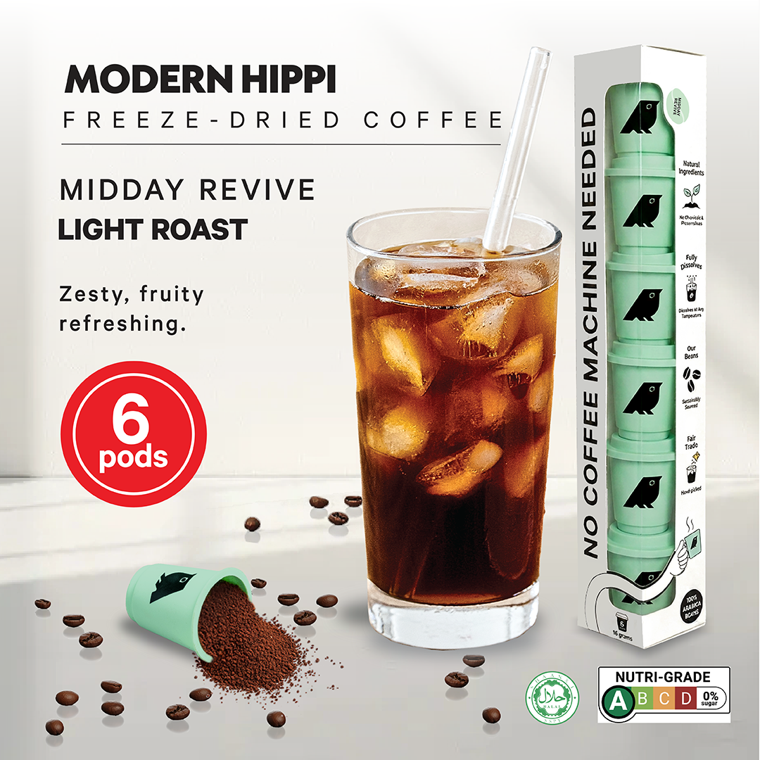 Modern Hippi Freeze-Dried Coffee | Midday Revive Starter Pack (6 Coffee Pods) | Premium Instant Coffee | Hot Or Cold | Light Roast | Free Shipping!