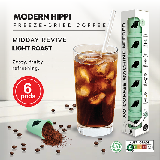 Modern Hippi Freeze-Dried Coffee | Midday Revive Starter Pack (6 Coffee Pods) | Premium Instant Coffee | Hot Or Cold | Light Roast | Free Shipping!