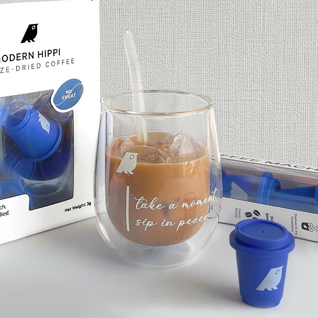 Modern Hippi Double Wall Glass Coffee Cup, 250 ml