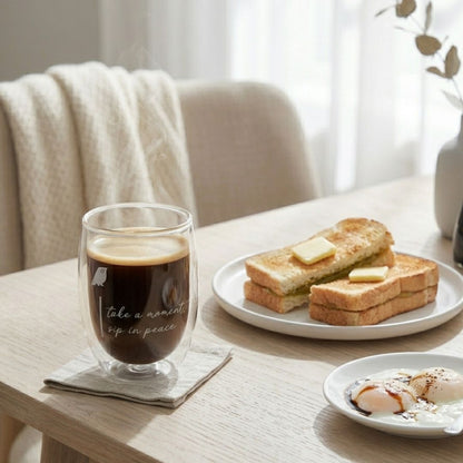 Modern Hippi Double Wall Glass Coffee Cup, 250 ml