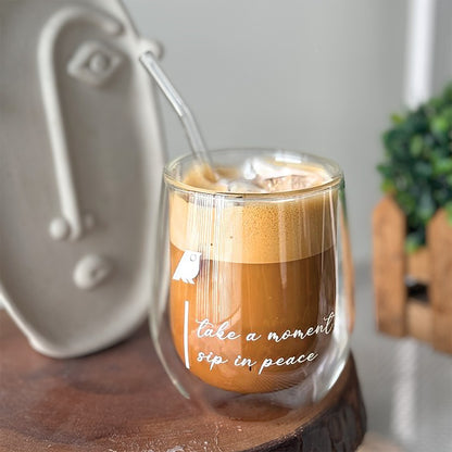 Modern Hippi Double Wall Glass Coffee Cup, 250 ml