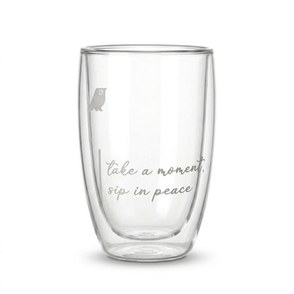 Modern Hippi Double Wall Glass Coffee Cup, 370 ml