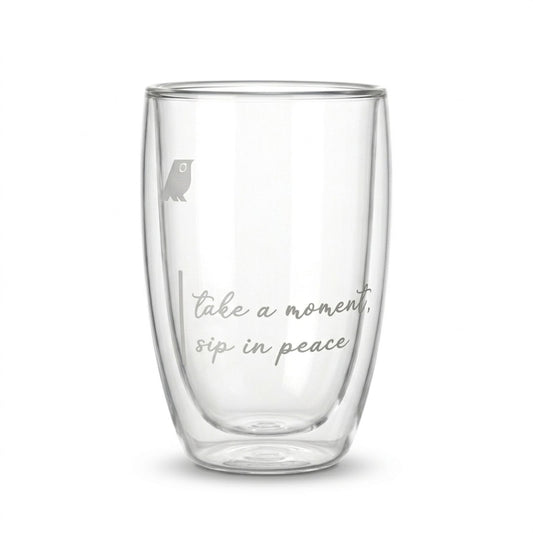 Modern Hippi Double Wall Glass Coffee Cup, 370 ml