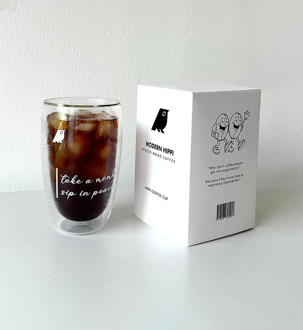 Modern Hippi Double Wall Glass Coffee Cup, 370 ml