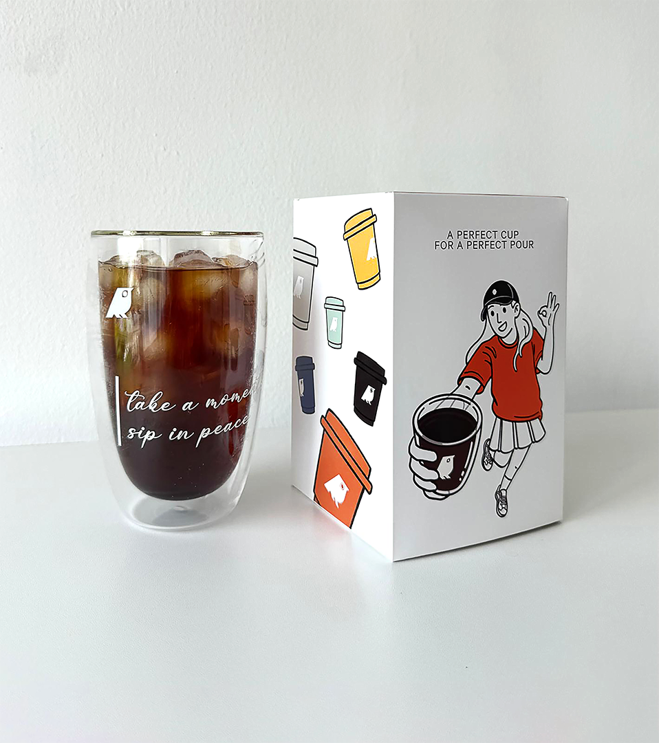 Modern Hippi Double Wall Glass Coffee Cup, 370 ml