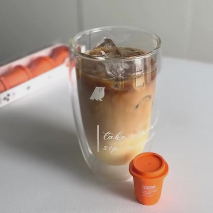 Modern Hippi Double Wall Glass Coffee Cup, 370 ml